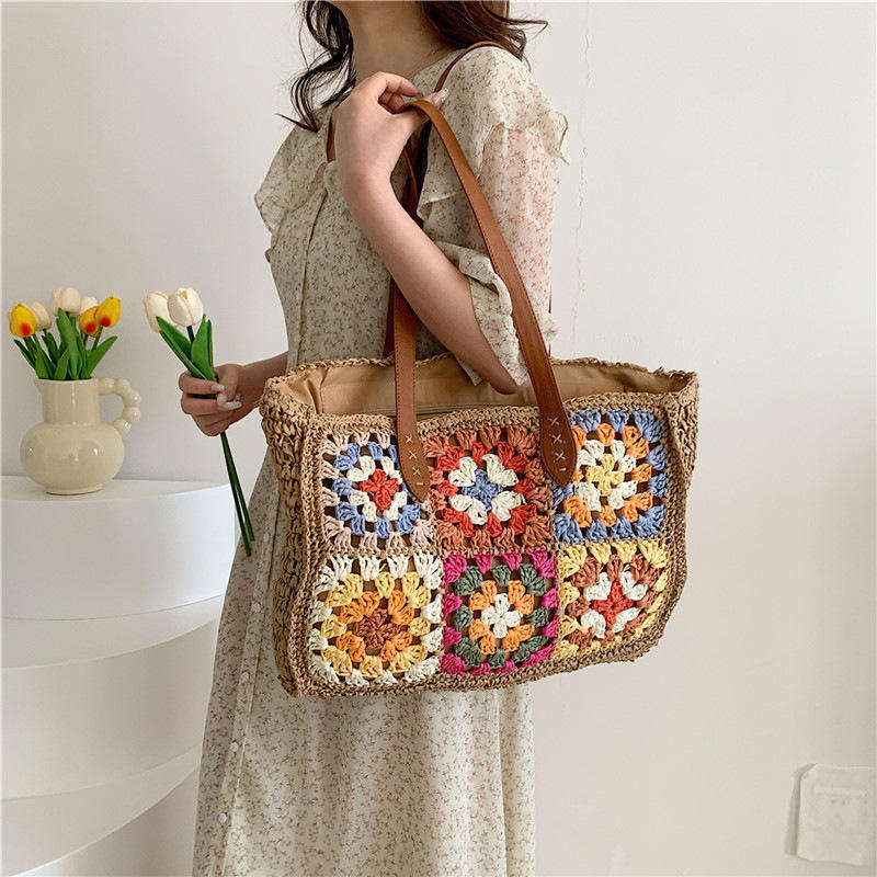 Flower Patchwork Crochet Tote Bag