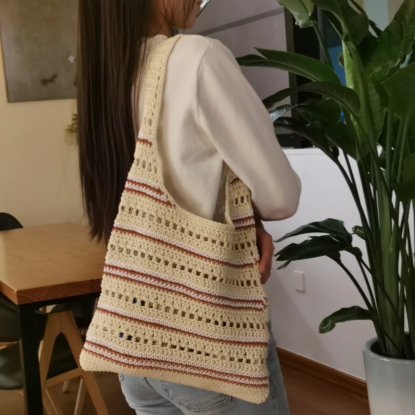 Striped Crochet Shoulder Bag
