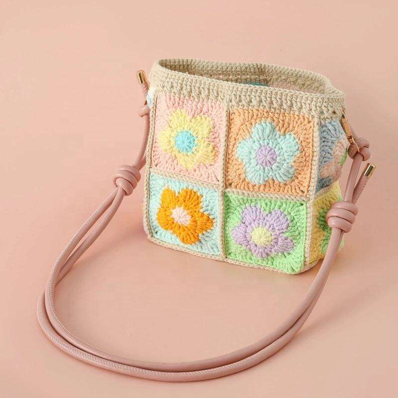 Four-Flower Crochet Crossbody Bag