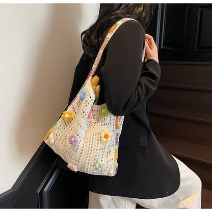 Colorful Flower Crochet Shoulder Bag