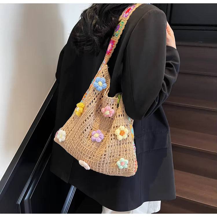 Colorful Flower Crochet Shoulder Bag