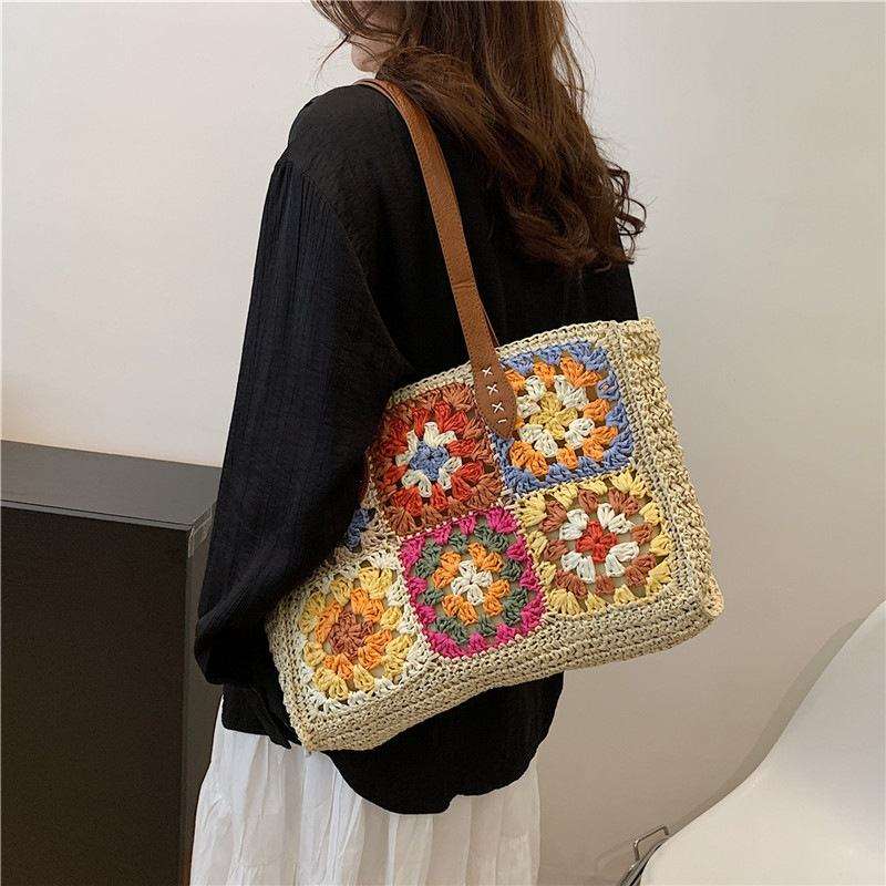 Flower Patchwork Crochet Tote Bag