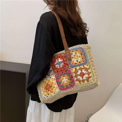 Flower Patchwork Crochet Tote Bag