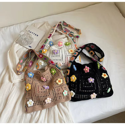 Colorful Flower Crochet Shoulder Bag
