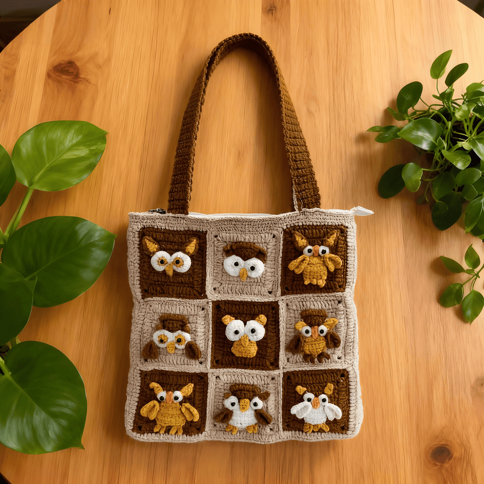 Owl Crochet Tote Bag