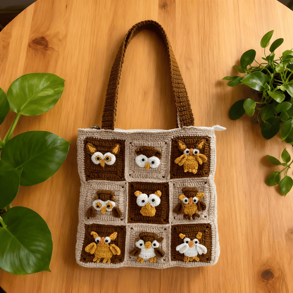 Owl Crochet Tote Bag