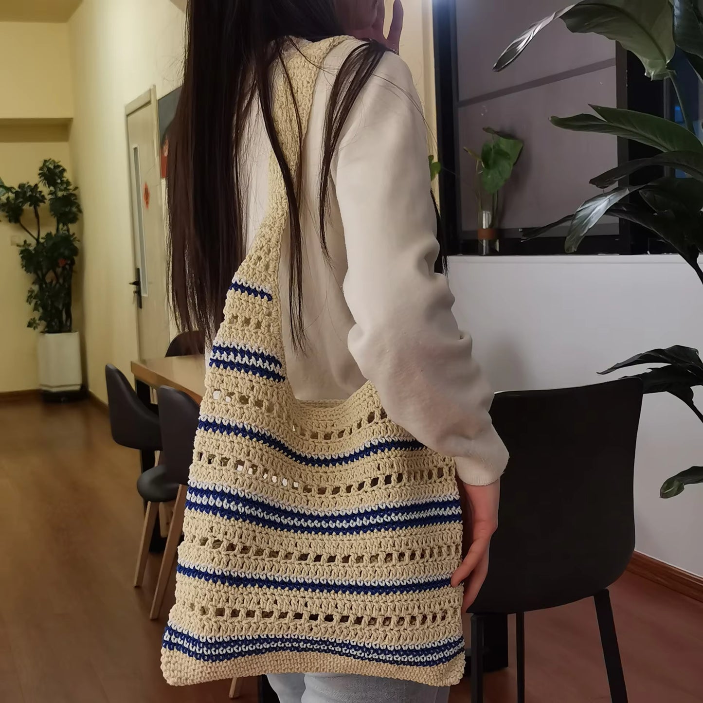 Striped Crochet Shoulder Bag