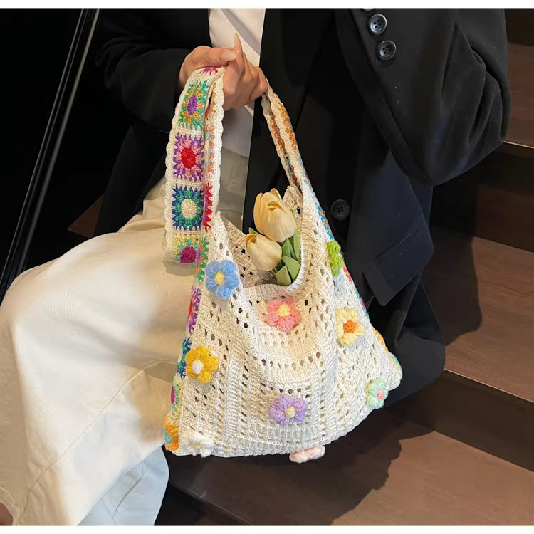 Colorful Flower Crochet Shoulder Bag