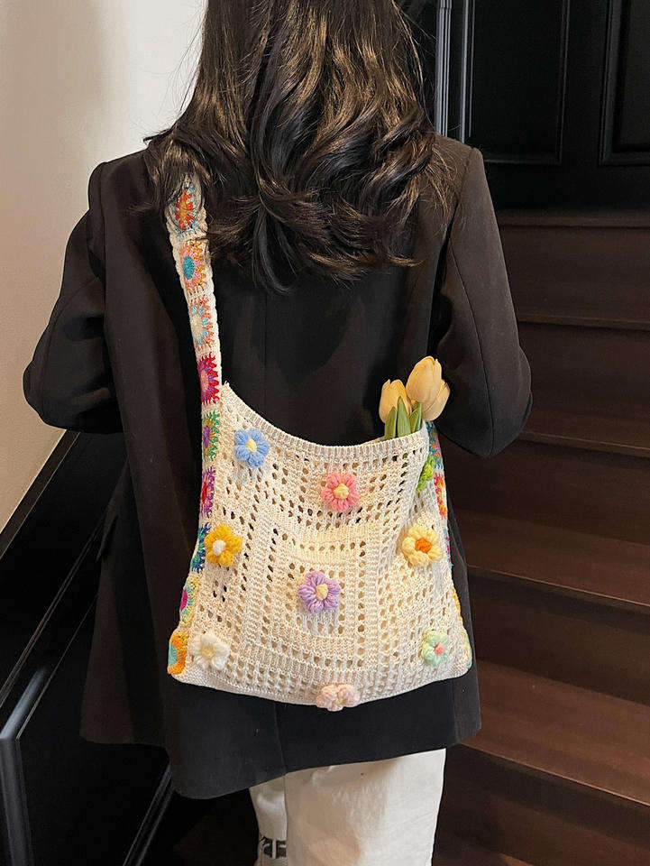 Colorful Flower Crochet Shoulder Bag