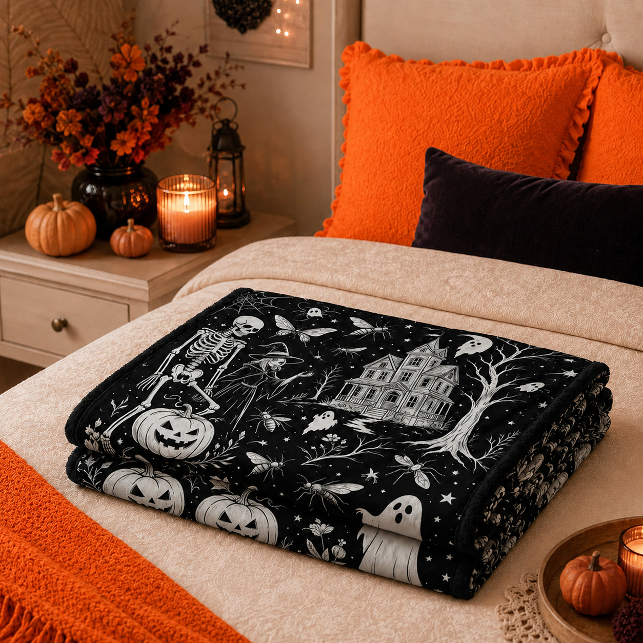 Halloween Coloring Blanket with 24 Washable Markers